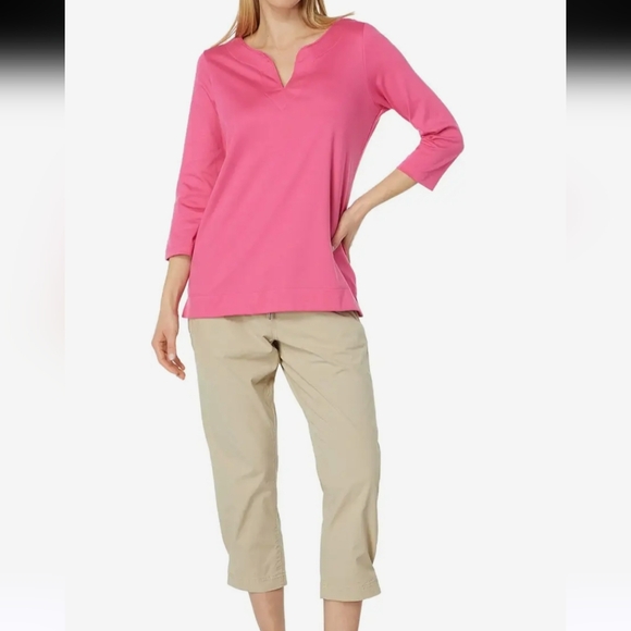 L.L Bean Pima Tops Split-Neck Tunic 3/4 Sleeve - Picture 2 of 10